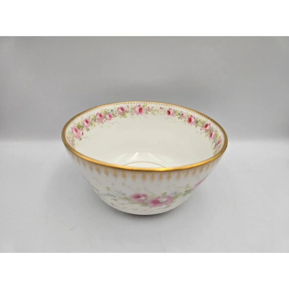Antique Hand Painted Porcelain Bowl 1896 Pink Roses‎ Gold Gilt Victorian - Picture 4 of 12